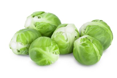 Brüksel lahanaları kırpma yolu ve tam derinlik ile beyaz arkaplanda izole edilmiş