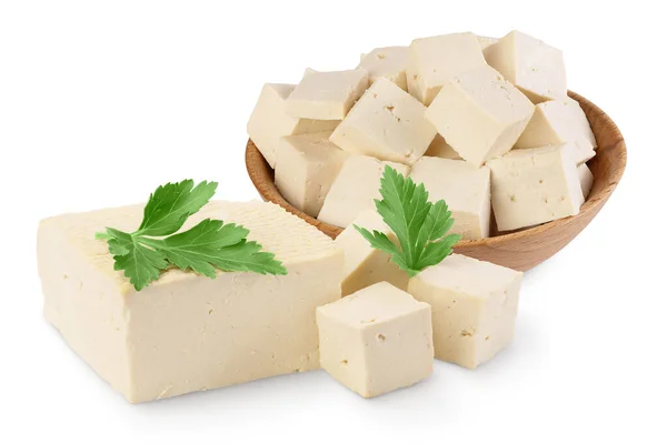 Tofu cheese isolated on white background with clipping path and full depth of field, — Stock Photo, Image