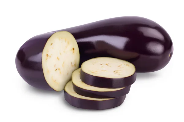 Aubergine of aubergine geïsoleerd op witte achtergrond met knippad en volle velddiepte — Stockfoto