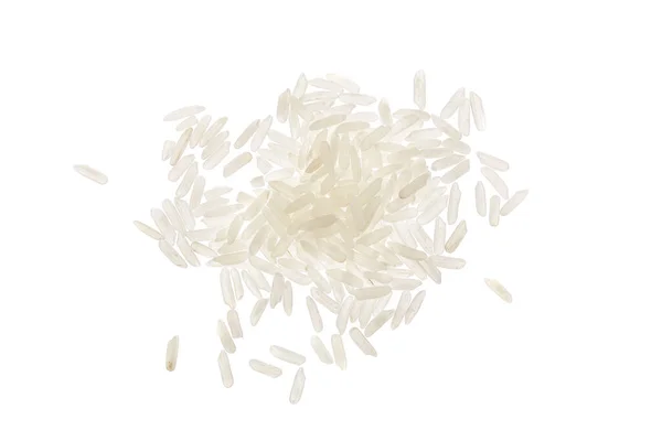 Grãos de arroz isolados sobre fundo branco. Vista superior. Depósito plano — Fotografia de Stock
