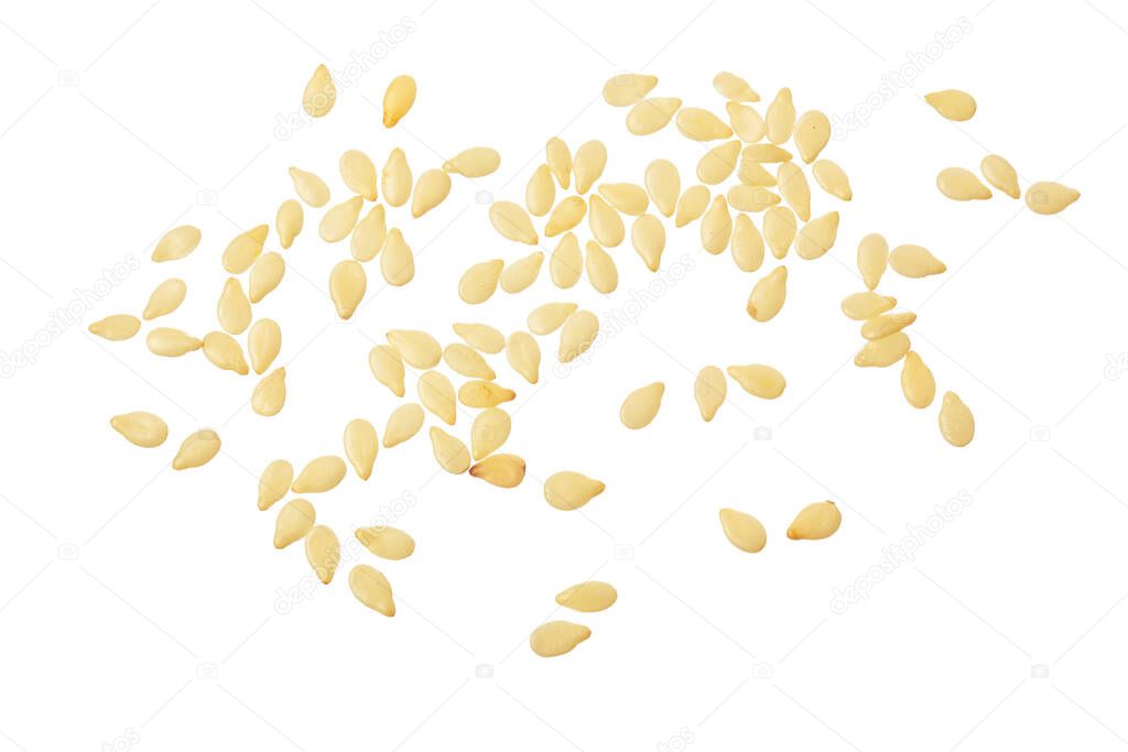 Sesame seeds isolated on white background top view. Flat lay