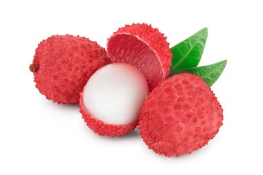 Lychee meyvesi kırpma yolu ve tam derinlik ile beyaz arkaplanda izole