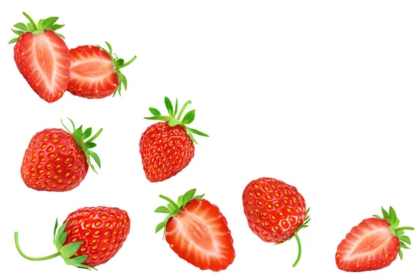 Φράουλες απομονωμένες σε λευκό φόντο με χώρο αντιγραφής για το κείμενό σας. Στο πάνω μέρος. Επίπεδο μοτίβο ωοτοκίας — Φωτογραφία Αρχείου