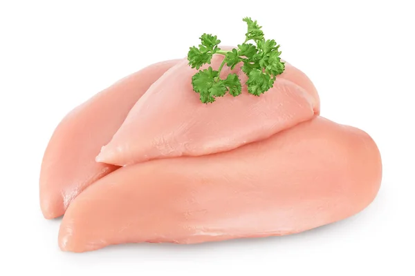 Fresh chicken fillet with parsley isolated on white background with clipping path and full depth of field. — Stock Photo, Image