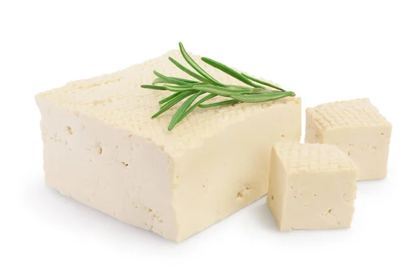 Tofu-Käse isoliert auf weißem Hintergrund mit Clipping-Pfad und voller Schärfentiefe, — Stockfoto