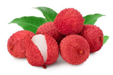 Lychee meyvesi kırpma yolu ve tam derinlik ile beyaz arkaplanda izole
