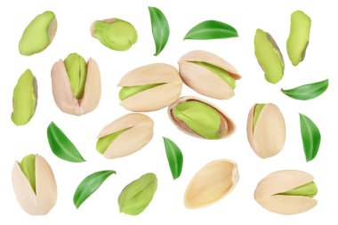 Fıstık beyaz arka planda izole edilmiş. Üst Manzara. Düz yatıyordu