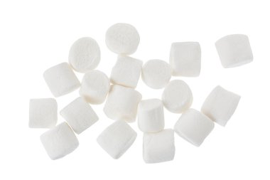 Marshmallow, kırpma yolu ve tam derinlikteki beyaz arkaplanda izole edildi. Üst Manzara. Düz yatıyordu