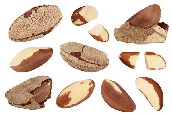 Brasil nuts isolated on white background . Top view. Flat lay — Stock Photo, Image