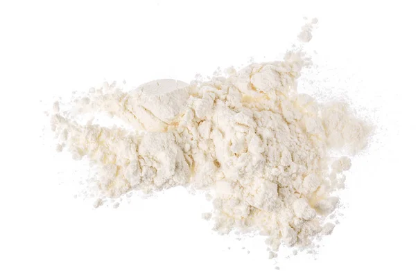 Pile of flour isolated on white background. Top view. Flat lay — Stock Photo, Image