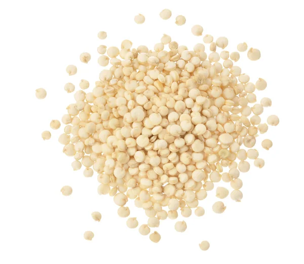 Fehér quinoa magok elszigetelt fehér háttér nyírás útvonal és teljes mélysége mező. Első látásra. Lapos fektetés. — Stock Fotó