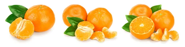 Tangerine or mandarin fruit with leaves isolated on white background. Set or collection — Stock Photo, Image