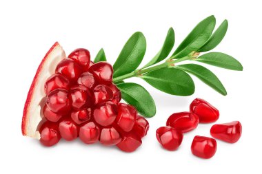 Pomegranate piece with leaf isolated on white background with clipping path and full depth of field. clipart
