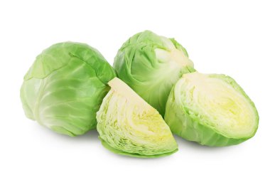 Beyaz arka planda yarı izole edilmiş yeşil lahana kırpma yolu ve tam derinlik.