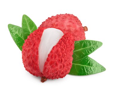 Lychee meyvesi kırpma yolu ve tam derinlik ile beyaz arkaplanda izole