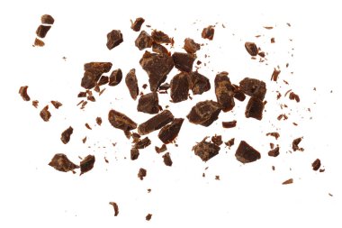 Beyaz arka planda rendelenmiş çikolata. Üst görünüm