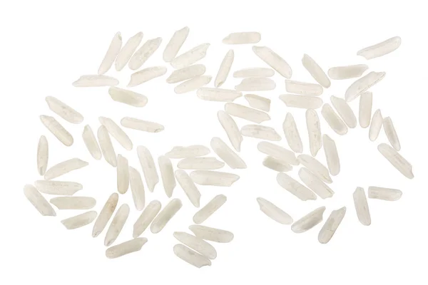 Grains de riz isolés sur fond blanc. Vue de dessus. Pose plate — Photo