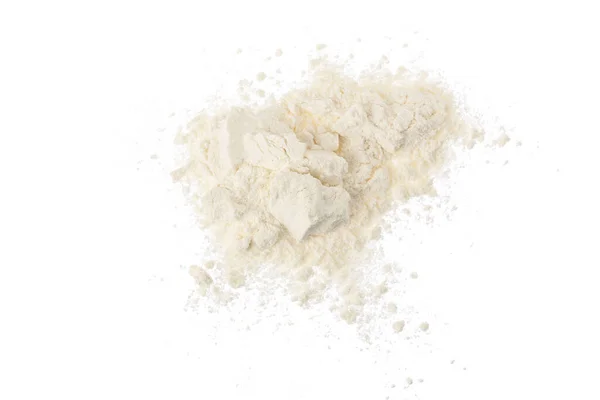 Pile of flour isolated on white background. Top view. Flat lay — Stock Photo, Image