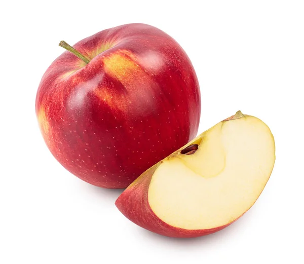 Roter Apfel mit Scheibe isoliert auf weißem Hintergrund mit Schnittweg und voller Schärfentiefe — Stockfoto