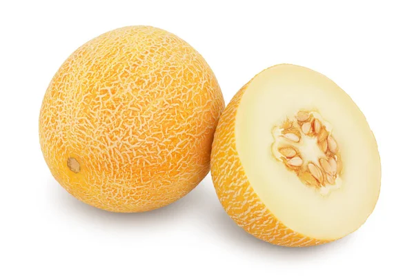 Melon izolowany na białym tle ze ścieżką wycinania i pełną głębią ostrości — Zdjęcie stockowe