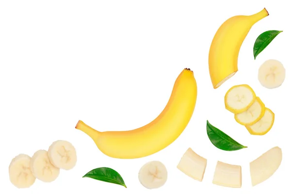 Banan isolerad på vit bakgrund. Toppvy med kopieringsutrymme för din text. Platt äggläggning. — Stockfoto