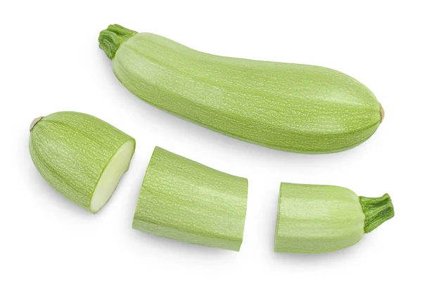 Zucchini eller märg isolerad på vit bakgrund med klippning väg och full skärpedjup. Högst upp. Platt äggläggning — Stockfoto