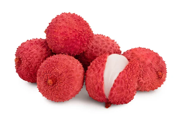 Lychee meyvesi kırpma yolu ve tam derinlik ile beyaz arkaplanda izole