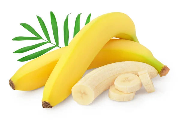Banana isolada em fundo branco com caminho de recorte e profundidade total de campo. — Fotografia de Stock