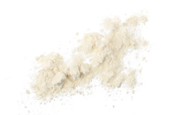 Pile of flour isolated on white background. Top view. Flat lay — Stock Photo, Image