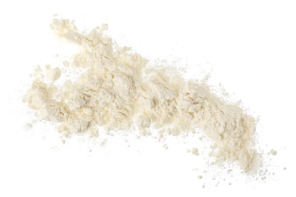 Pile of flour isolated on white background. Top view. Flat lay — Stock Photo, Image