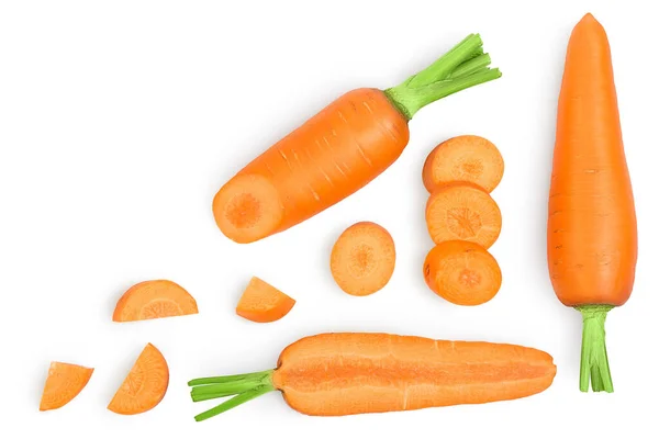 Морква ізольована на білому тлі з відсічним контуром і повною глибиною різкості. Вид зверху з пробілом для копіювання вашого тексту. Плоский прошарок , — стокове фото