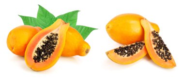Olgun kesilmiş papaya yaprakları beyaz arkaplanda izole edilmiş.