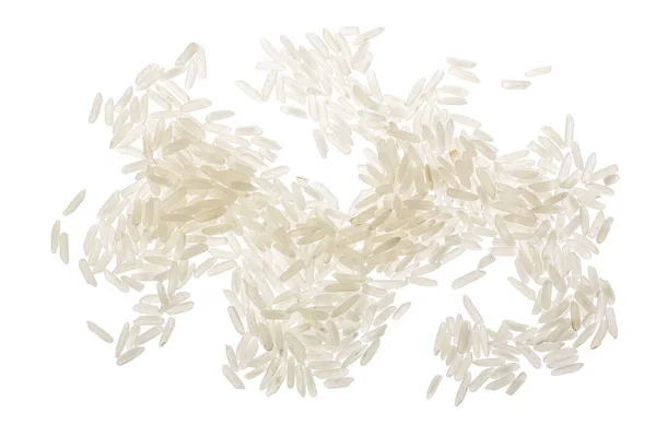 Rijstkorrels geïsoleerd op witte achtergrond. Bovenaanzicht. Vlakke plaat — Stockfoto