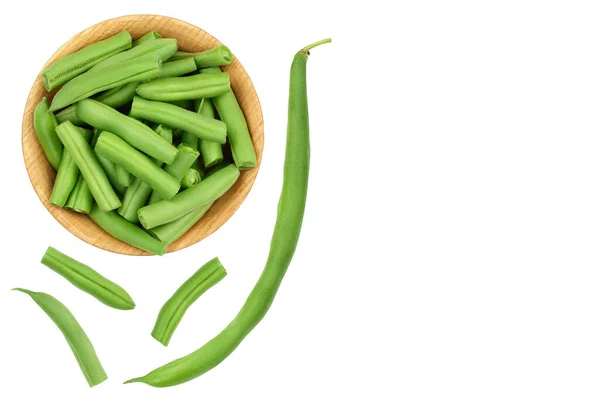 Green beans isolated on a white background with clipping path, Top view with copy space for your text. Flat lay — Stock Photo, Image