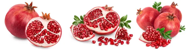 Pomegranate with leaf isolated on white background with clipping path and full depth of field. Set or collection — Stock Photo, Image