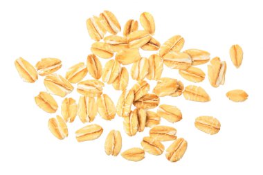 Beyaz arka planda yulaf ezmesi. Üst görünüm