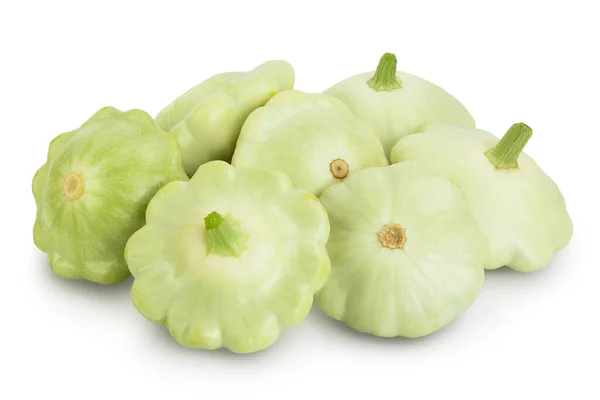 Grön pattypan squash isolerad på vit bakgrund, klippbana och full skärpedjup — Stockfoto