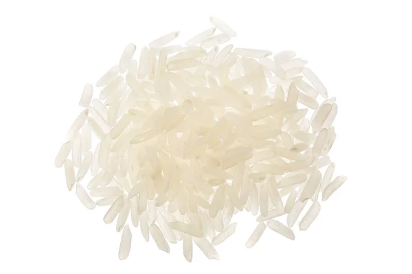 Granos de arroz aislados sobre fondo blanco. Vista superior. Puesta plana —  Fotos de Stock