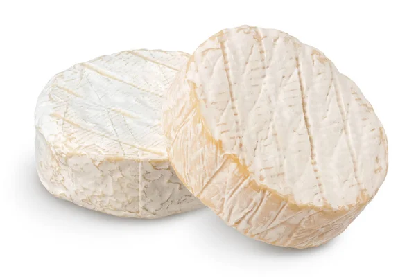 Queijo Camembert isolado sobre fundo branco com caminho de recorte e profundidade total de campo — Fotografia de Stock