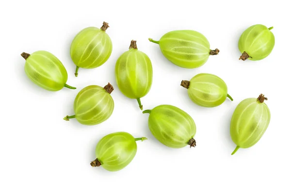 Groene kruisbes geïsoleerd op witte achtergrond met clipping pad en volledige scherptediepte. Bovenaanzicht. Vlakke plaat — Stockfoto