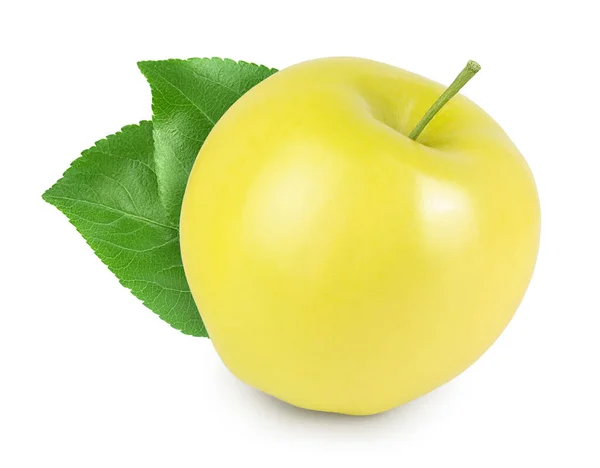 Manzana amarilla aislada sobre fondo blanco con camino de recorte y profundidad completa de campo — Foto de Stock