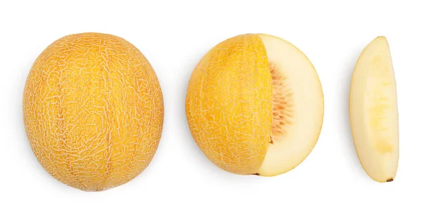 Melone isoliert auf weißem Hintergrund mit Clipping-Pfad und voller Schärfentiefe. Ansicht von oben. Flache Lage — Stockfoto