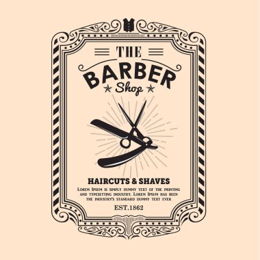 Vintage çerçeve kenarlığı retro tasarım etiket kuaför dükkanı sınır vektör