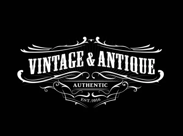 Vintage Badge Border Western Antique Frame Label Engraving Retro Vector — Stock Vector