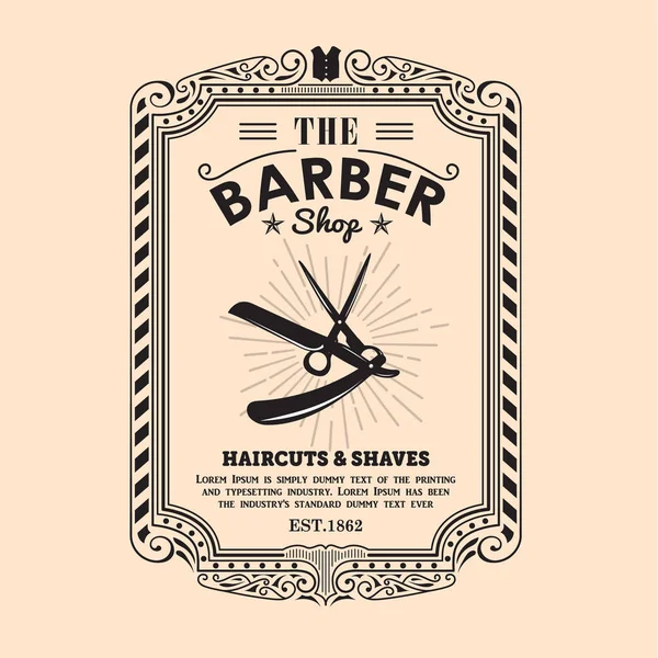 Vintage Rám Hranice Retro Designu Label Barber Shop Hranice Vektor — Stockový vektor
