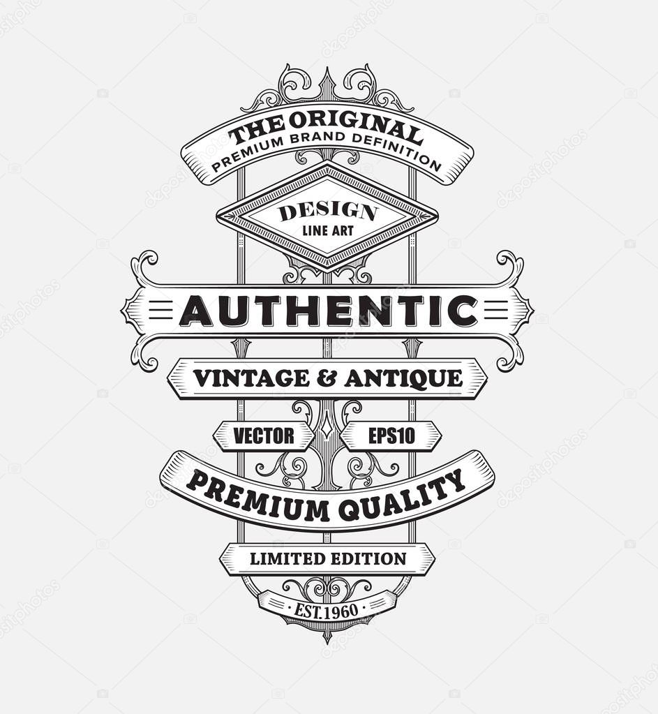 Vintage western antique frame label typography border vector illustration