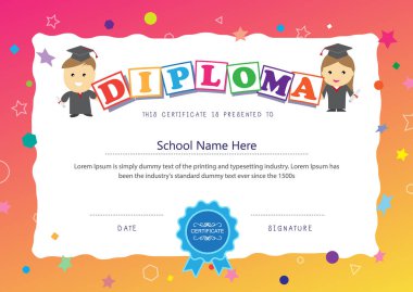 Okul öncesi çocuklar tasarım İlköğretim diploma Okul arka plan düzeni şablonu sertifika