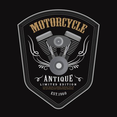 Vintage motosiklet motoru logo kalkan amblemi afiş vektör
