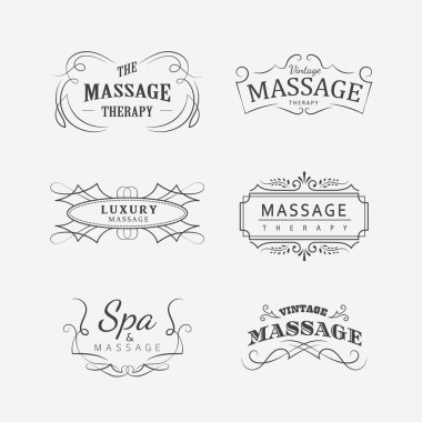 Vintage masaj spa terapi logo vektör çizim ayarla