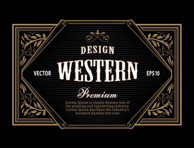 Batı etiket antika çerçeve vintage kenarlığı elle çizilmiş retro vektör çizim oyma